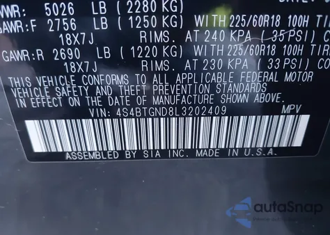 2020 Subaru Outback Limited Xt из США, поврежденный, VIN 4S4BTGND8L3202409